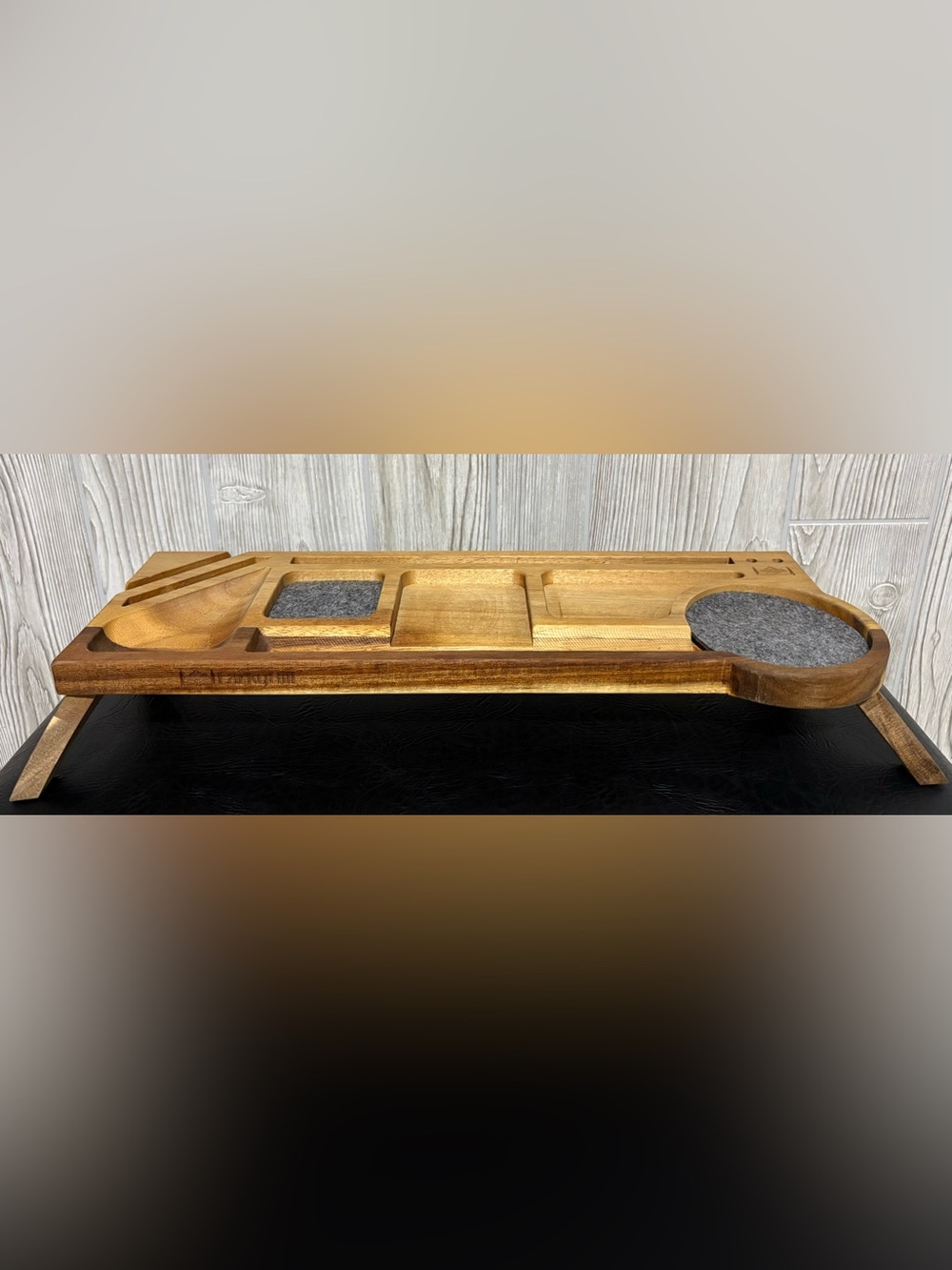 LarkyHill Wooden Valet Tray Dresser Caddy Desk Organizer Folding Legs